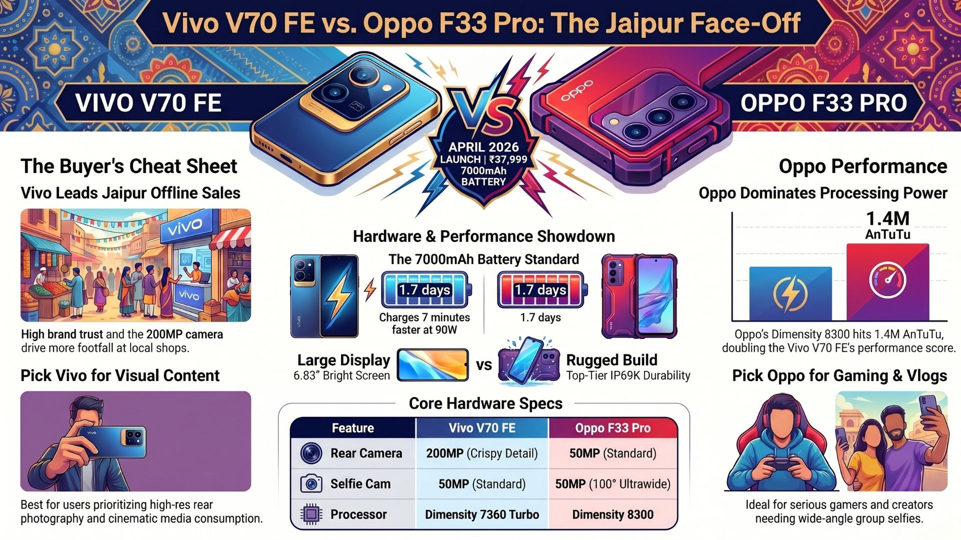 Vivo V70 FE vs Oppo F33 Pro: Which One Are Offline Buyers Actually Asking For in Jaipur?
